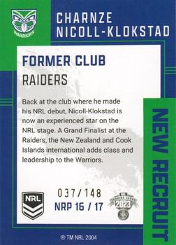 2023 NRL Traders Elite - New Recruit Album Card #NRP16 Charnze Nicoll-Klokstad Back